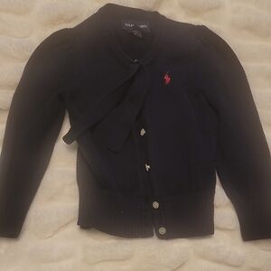 Ralph Lauren Navy Cardigan with Pink Logo